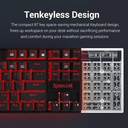 Redragon K552-BB Mechanical Gaming Keyboard and Mouse Combo & Large Mouse Pad & PC Gaming Headset with Mic, 87 Key RED LED Backlit Keyboard for Windows PC (Keyboard, Mouse, Headset Mousepad Set) image
