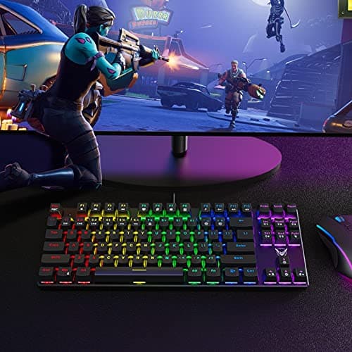 PICTEK TKL Mechanical Gaming Keyboard, Compact 87 Key Mechanical Computer Keyboard with Blue Equivalent Switches, 27 LED Lighting Modes, 100% Anti-Ghosting Wired USB Keyboard for Windows PC/MAC Games image