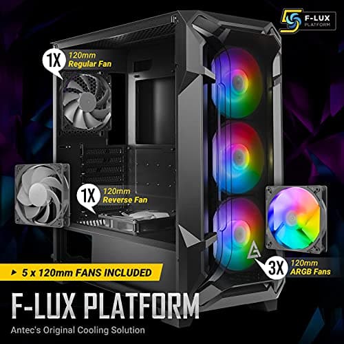 Antec DF600 FLUX ATX Mid Tower Black with Tempered Glass Side Panel and USB 3.2 Gen 1 Type-A image