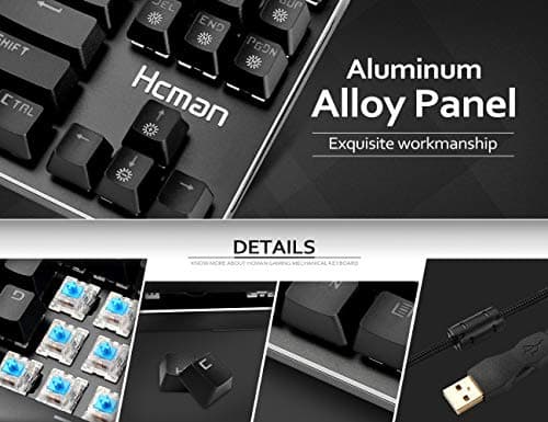 Hcman Mechanical Keyboard 87 Key Compact Gaming Keyboard,21 LED Backlit Modes, Blue Switches USB Wired Keyboard for Computer PC & Mac Gamers (Black) image