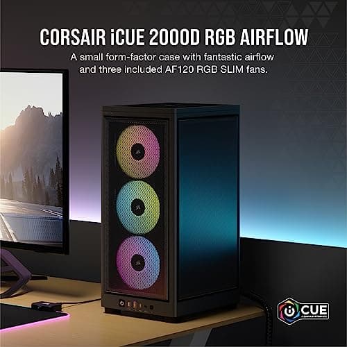 Corsair 2000D RGB AIRFLOW Mini-ITX Tower Black Mesh Side Panel, USB 3.2 Gen 2 Type-C, USB 3.2 Gen 1 Type-A image