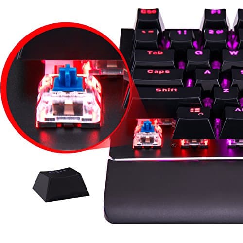 ROSEWILL Mechanical Gaming Keyboard, RGB Backlit Clicky Computer Mechanical Keyboard for PC, Laptop, Mac, Rainbow LED Modes with Side Backlight & Software Suite for Customization - Blue Switch image