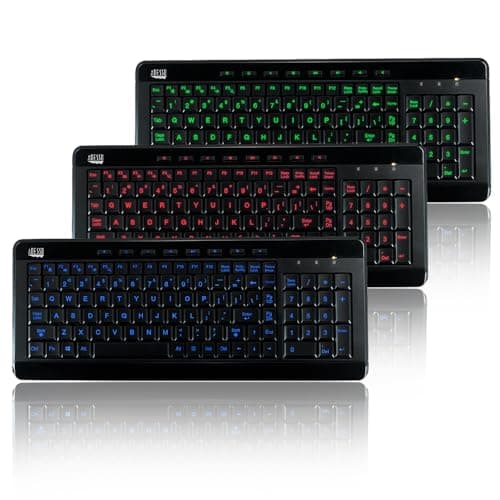 Adesso SlimTouch 120 3-Color Illuminated Compact Multimedia Wired Standard Keyboard image
