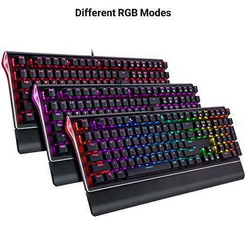 ROSEWILL Mechanical Gaming Keyboard, RGB Backlit Clicky Computer Mechanical Keyboard for PC, Laptop, Mac, Rainbow LED Modes with Side Backlight & Software Suite for Customization - Blue Switch image