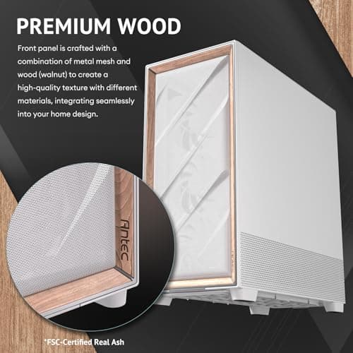 Antec FLUX PRO ATX Full Tower White / Brown Tempered Glass Side Panel, USB 3.2 Gen 2 Type-C, USB 3.2 Gen 1 Type-A image