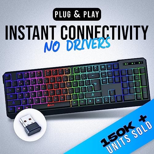 KLIM Chroma Wireless Gaming Keyboard + Slim, Durable, Ergonomic, Quiet, Waterproof, Silent Keys + Backlit Wireless Keyboard for PC PS4 Xbox One Mac + Teclado Gamer + New 2020 Version + Black image