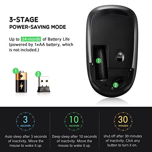 VicTsing [Upgraded] Slim Wireless Mouse, 2.4G Silent Laptop Mouse with Nano Receiver, Ergonomic Wireless Mouse for Laptop, Portable Mobile Optical Mice for Laptop, PC, Computer, Notebook, Mac - Black image