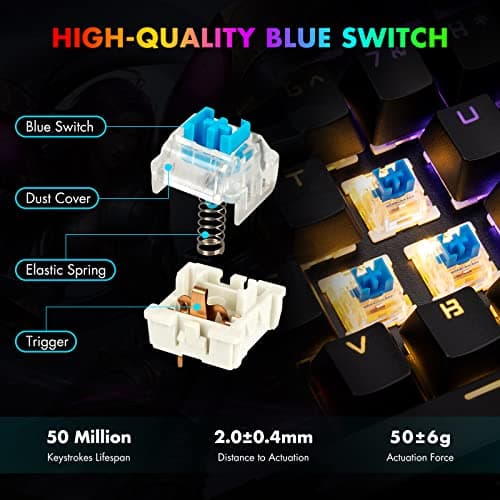 CHONCHOW Backlit Mechanical Gaming Keyboard Compact 87 Keys LED Tenkeyless Wired Mecanico Blue Switches Keyboard Compatible with Windows PC Mac Vista etc-Black image