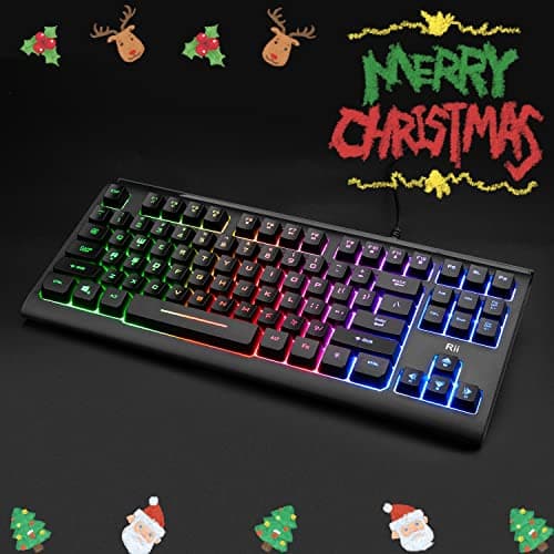 Rii Primer RGB Compact Gaming Keyboard RK104,Backlight Keyboard,Small 87 Keys Computer Keyboard for Windows PC Laptop Desktop image