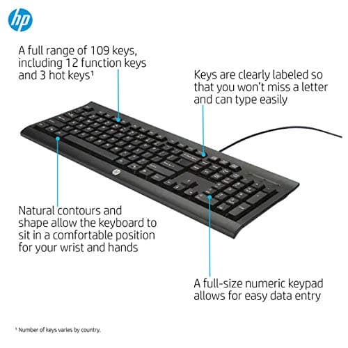 HP Wired USB Keyboard K1500 (Black) (H3C52AA#ABA) image