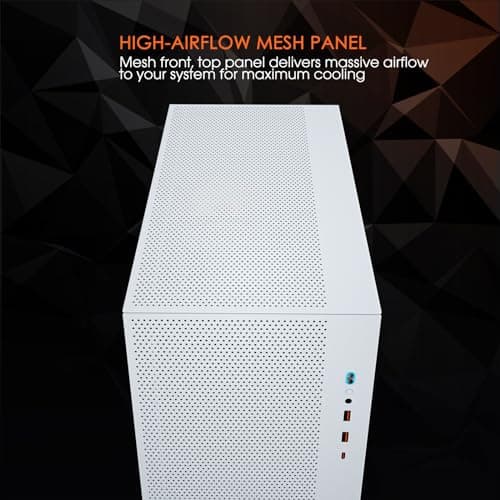 Vetroo AL-MESH-7C ATX Mid Tower White with Tempered Glass Side Panel and USB 3.2 Gen 2 Type-C, USB 3.2 Gen 1 Type-A image
