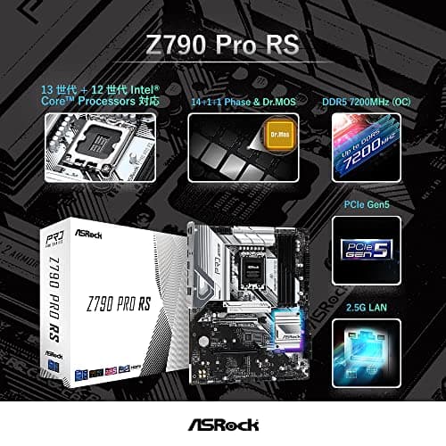 ASRock Z790 PRO RS WiFi Intel LGA1700 (14th,13th,12th Gen) ATX Motherboard DDR5 7200 MHz 256 GB PCIE 5.0 x 16 Realtek ALC897 7.1 CH Dragon 2.5G LAN WiFi 6E Bluetooth 8 SATA3 4 Hyper M.2 image