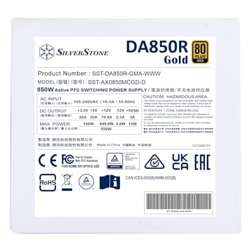 Silverstone DA850R-GMA Black 850W Fully Modular 80+ Gold Certified image