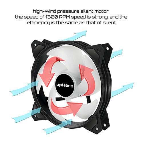 upHere Long Life 120mm 3-Pin High Airflow Quiet Edition Rainbow LED Case Fan for PC Cases, CPU Coolers, and Radiators 3-Pack image