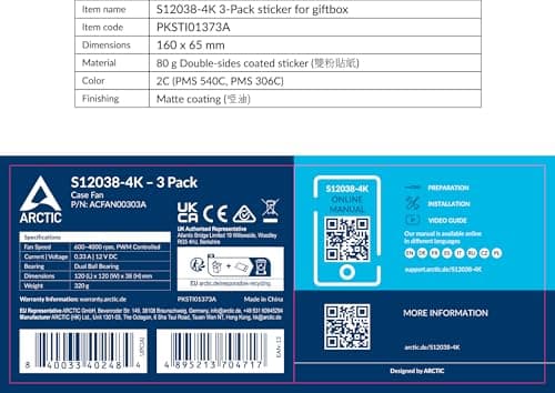 ARCTIC S12038-4K 120mm 106 CFM Black PWM 3-Pack image