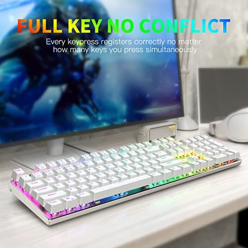 E-Element Z-88 RGB Mechanical Gaming Keyboard, Programmable RGB Backlit, Blue Switch -Tactile & Clicky, Water Resistant, 104 Keys Anti-Ghosting for Mac PC, Silver+White image