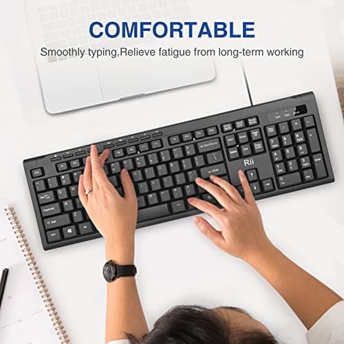 Rii RK907 Ultra-Slim Compact USB Wired Keyboard for Mac and PC,Windows 10/8 / 7 / Vista/XP (Black) image