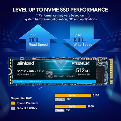 Inland Premium 512GB SSD M.2 2280 PCIe NVMe 3.0 x4 3D NAND Internal Solid State Drive, High-Speed Read/Write Speed up to 3100 MBps and 1900 MBps, NVMe 1.3 & PCIe 3.1 Compatible image