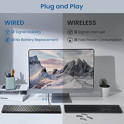 VicTsing Wired Keyboard Slim, Computer Keyboard USB Keyboard with Foldable Stand, Chiclet Keyboard for Windows 7/8/10/Vista, Mac/Laptop/Desktop-Black image