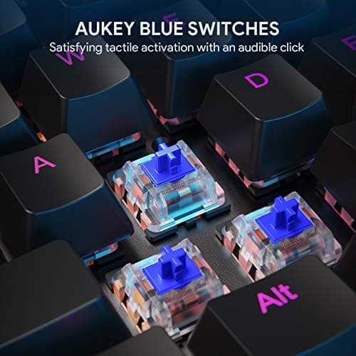 AUKEY Mechanical Gaming Keyboard with Customizable RGB Backlight & Tactile Blue Switches, 104-Key Anti-Ghosting Wired Keyboard with Surround Lighting, Steel Body for PC and Laptop image