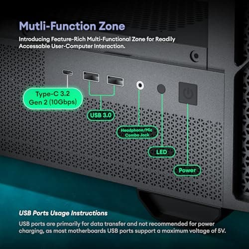 Okinos Cypress 3 Micro ATX Mini Tower Black Tempered Glass Side Panel, USB 3.2 Gen 2 Type-C, USB 3.2 Gen 1 Type-A image