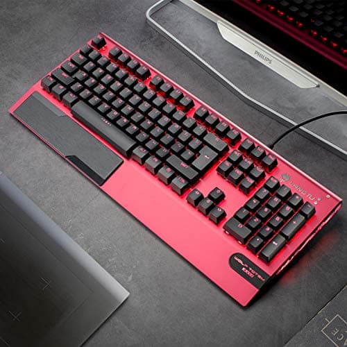 Mechanical Gaming Keyboard, LANGTU All-Metal Panel USB Wired Computer Keyboard with Wrist Rest, LED Backlit Keyboard Blue Switch 104 Keys for Windows PC Gamers - X1000 Silver/White image