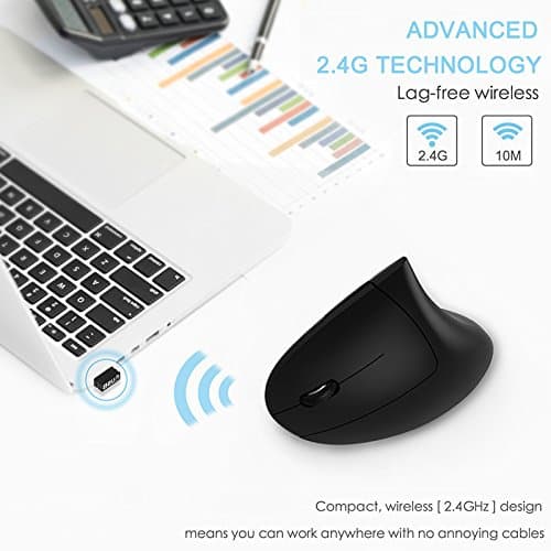 Left Handed Mouse, Lekvey Wireless 2.4G USB Left Hand Ergonomic Vertical Mouse, Less Noise - Black image