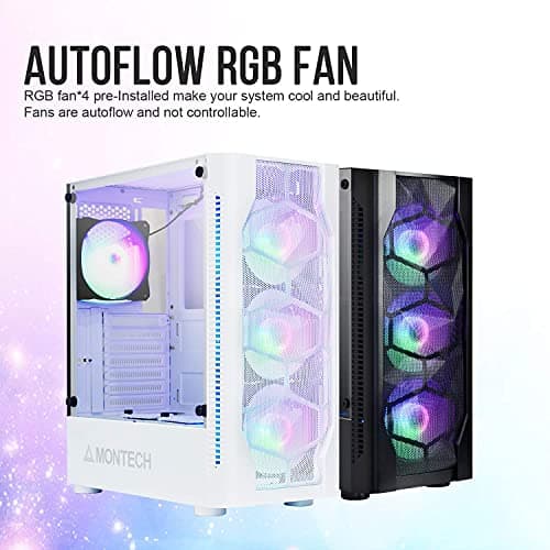 Montech X3 Mesh 6pcs, 3 x 140mm& 3 x 120mm Fixed RGB Lighting Fans (Pre-Installed) ATX Mid-Tower PC Gaming Case, USB3.0, Door Open Tempered Glass Side Panel, High Airflow, Black image