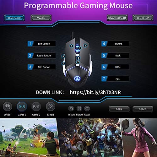 LENRUE V1 Gaming Mouse Wired, Ergonomic Computer Mice with 6 Programmable Buttons, 4 Circular & Breathing LED Light, 4 Adjustable DPI Up to 2400 for PC Mac Laptop and Gamer image