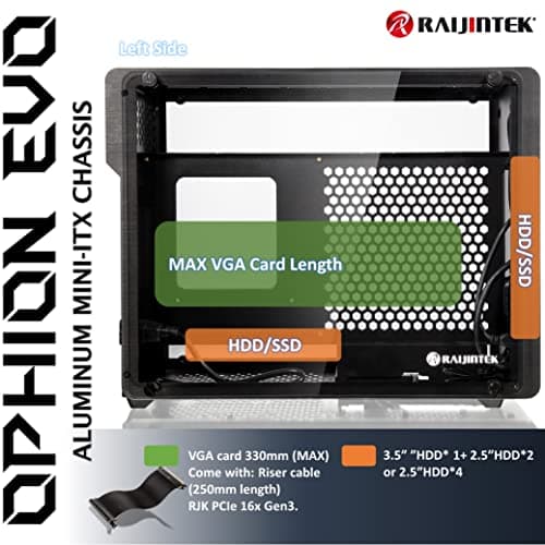 RAIJINTEK OPHION EVO Mini-ITX Desktop Black with Acrylic Side Panel and USB 3.2 Gen 1 Type-A image