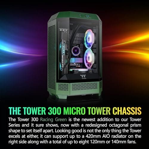 Thermaltake The Tower 300 MicroATX Mini Tower Tempered Glass Side Panel - Racing Green image