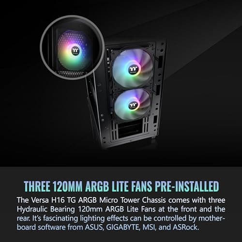 Thermaltake Versa H16 ARGB Micro ATX Mini Tower Black with Tempered Glass Side Panel and USB 3.2 Gen 1 Type-A, USB 2.0 Type-A image