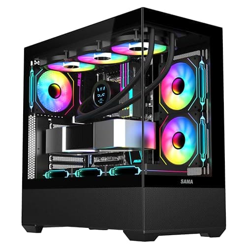SAMA SV02 ATX Computer Gaming PC Case Mid Tower Black with 3 ARGB Fans Pre-Installed, Tempered Glass Transparent Side Panel,BTF Back Plug Motherboard Design main image