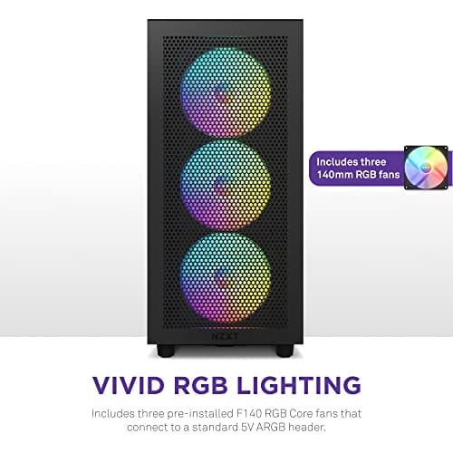 NZXT H7 Flow RGB (2023) ATX Mid Tower Black Tempered Glass Side Panel, USB 3.2 Gen 2x2 Type-C, USB 3.2 Gen 1 Type-A image