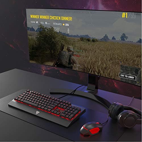 VicTsing Gaming Keyboard Wired, Red LED Backlit Mechanical Keyboard with Red Switch, 100% Anti-ghosting, Waterproof, Quiet Computer Keyboard with Detachable Ergonomic Wrist for Mac, PC Gamer image