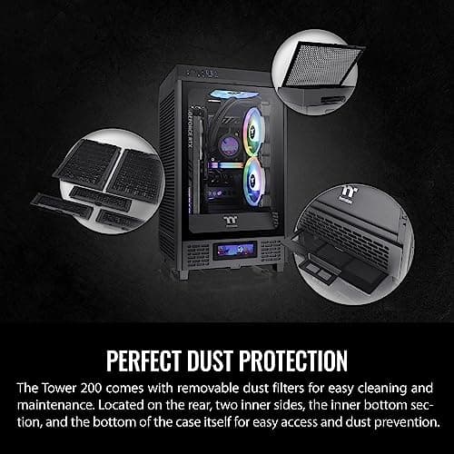 Thermaltake The Tower 200 Mini-ITX Tower Black with Tempered Glass Side Panel and USB 3.2 Gen 2 Type-C image