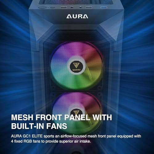 GAMDIAS AURA GC1 ELITE ATX Mid Tower Black with Tempered Glass Side Panel, USB 3.2 Gen 1 Type-A and USB 2.0 Type-A Front Panel, 395 x 195 x 450 mm image