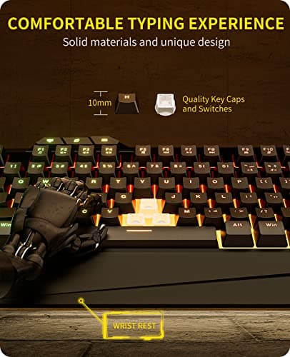 Havit Keyboard Rainbow Backlit Wired Gaming Keyboard Mouse Combo, LED 104 Keys USB Ergonomic Wrist Rest Keyboard, 3200DPI 6 Button Mouse for Windows PC Gamer Desktop, Computer (Black) image
