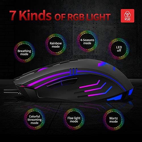 Havit Gaming Mouse RGB Wired,6 Adjustable DPI(800-1600-2400-3200-4800-6400) USB Ergonomic Computer Mice with 6 Buttons for Laptop PC Gaming (RGB) image
