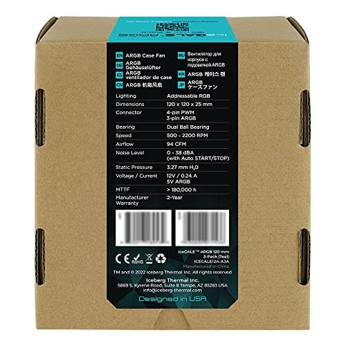 Iceberg Thermal IceGALE 120mm Teal / White ARGB PWM 94 CFM 3-Pack image