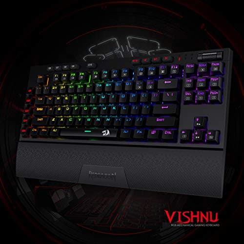 Redragon K596 Vishnu 2.4G Wireless/Wired RGB Mechanical Gaming Keyboard, 87 Keys TKL Compact Keyboard with 2400 mAh Battery, 10 Onboard Macro Keys & Wrist Rest, 10H Play Time, Red Switches image
