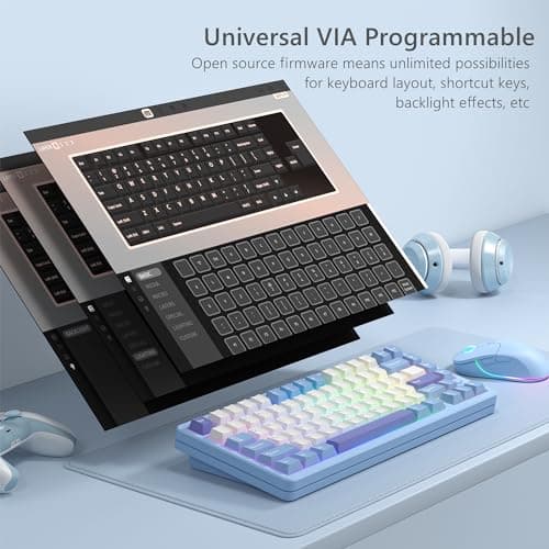 Womier SK75 RGB Wired/Wireless/Bluetooth Mini Womier Mint Blizzard Linear Mechanical Gaming Keyboard image