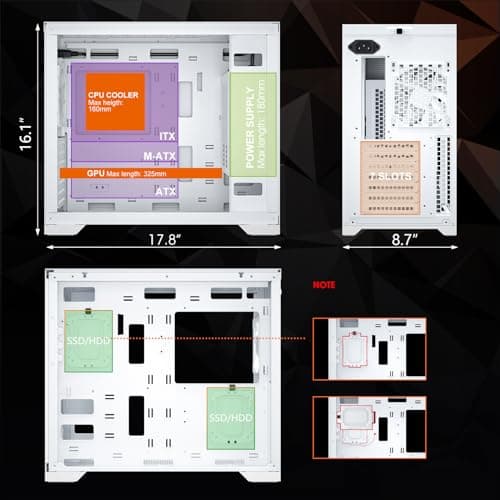 Vetroo AL-MESH-7C ATX Mid Tower White with Tempered Glass Side Panel and USB 3.2 Gen 2 Type-C, USB 3.2 Gen 1 Type-A image