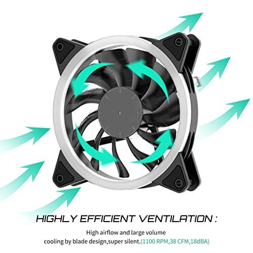 upHere RGB Series Case Fan, Wireless RGB LED 120mm Fan,Quiet Edition High Airflow Adjustable Color LED Case Fan for PC Cases-5 Pack,RGB123-5 image