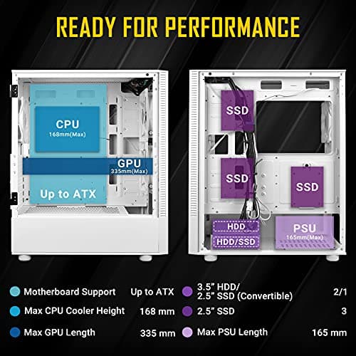 Antec NX410 ATX Mid Tower White with Tempered Glass Side Panel and USB 3.2 Gen 1 Type-A, USB 2.0 Type-A image