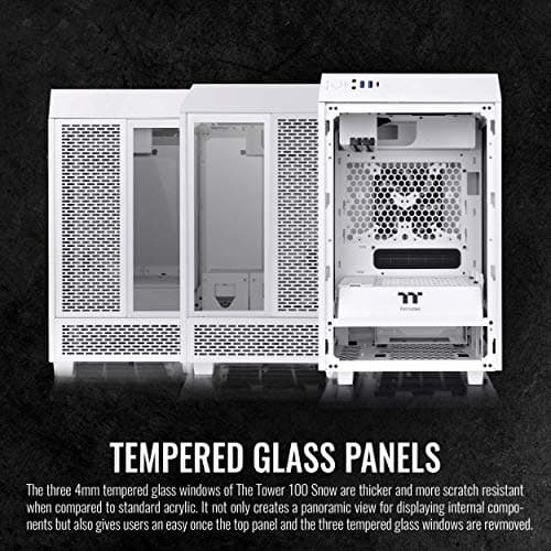 Thermaltake The Tower 100 Mini-ITX Tower Snow with Tempered Glass Side Panel and USB 3.2 Gen 2 Type-C, USB 3.2 Gen 1 Type-A image