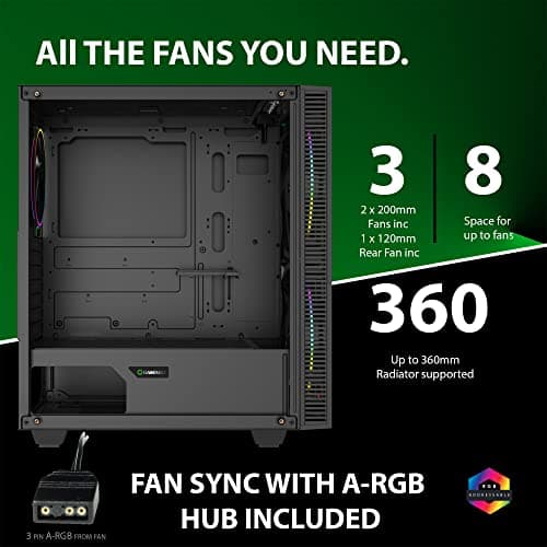 Gamemax Black Hole Black USB3.0 Tempered Glass ATX Mid Tower Gaming Computer Case w/2 x 200mm ARGB Ring Fan x Front and 1 x 120mm ARGB Ring Fan x Rear (Pre-Installed) image