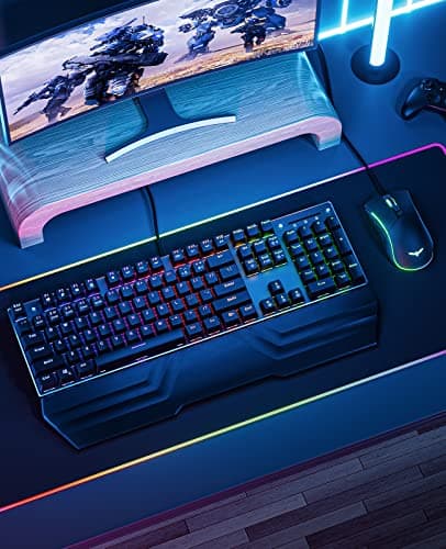 Havit Mechanical Keyboard and Mouse Combo RGB Gaming 104 Keys Blue Switches Wired USB Keyboards with Detachable Wrist Rest, Programmable Gaming Mouse for PC Gamer Computer Desktop (Black) image