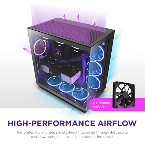 NZXT H9 Flow ATX Mid Tower Black Tempered Glass Side Panel with USB 3.2 Gen 2x2 Type-C and USB 3.2 Gen 1 Type-A image