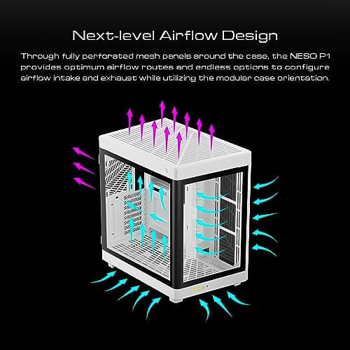 GAMDIAS NESO P1 ATX Full Tower White with Tempered Glass Side Panel and Front Panel: USB 3.2 Gen 2 Type-C, USB 3.2 Gen 1 Type-A image